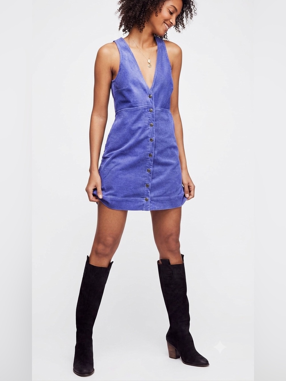 Free People Rolling Thunder Corduroy Button Down Pinafore Jumper Dress Large